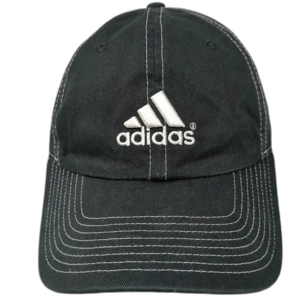 Adidas Baseball Cap Black One Size White Contrast Stitching Logo Slideback Hat